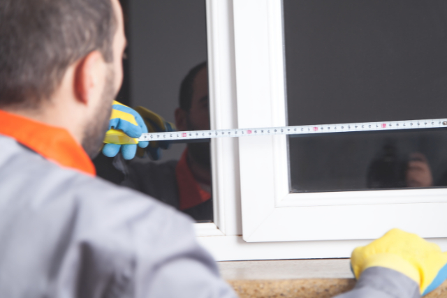 Man measuring window Installing new window in house